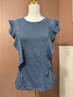 NWT White House Black Market Ruffle Front Cotton Blend Crewneck Tee